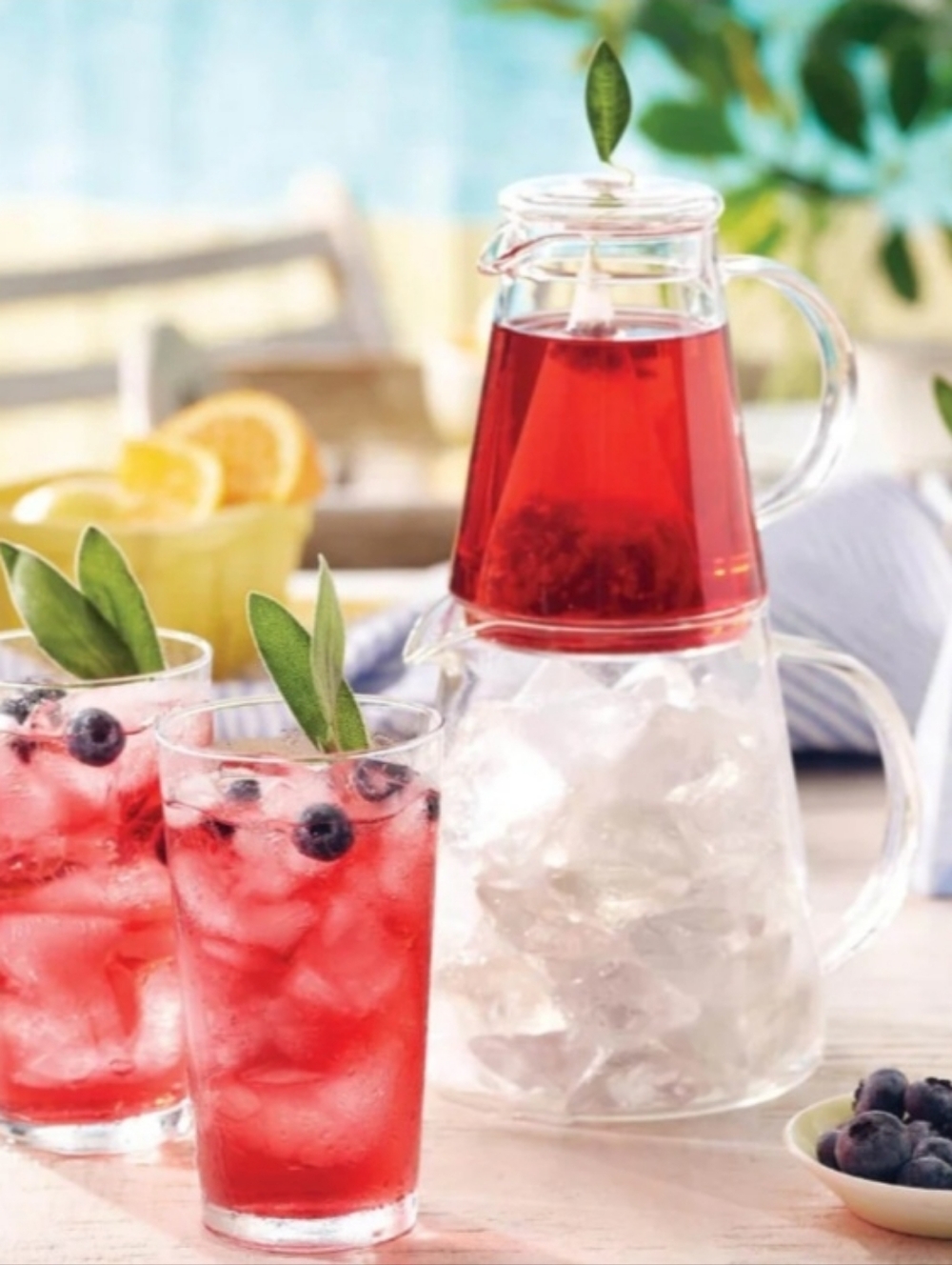 Tea Forte "Tea Over Ice" Pitcher Set Hand Blown Heat Resistant 3 Pc Set Clear